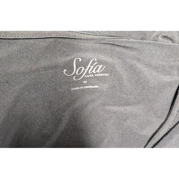 Sophia by Sophia Vergara Dress M Black Vneck Gathered Ruffle Long Sleeve Sheath - Picture 6 of 7